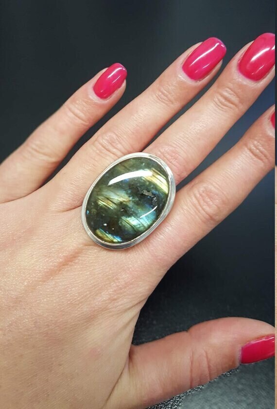 Large Malachite Ring, Malachite Ring, Natural Malachite, Green Vintage Rings, Large Stone Ring, Green Stone Ring, Solid Silver, Malachite