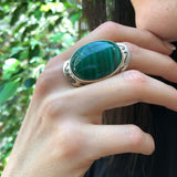 Large Malachite Ring, Natural Malachite, Green Malachite Ring, Vintage Rings, Large Stone Ring, Green Gem Ring, Solid Silver Ring, Malachite