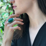Large Malachite Ring, Natural Malachite, Green Malachite Ring, Vintage Rings, Large Stone Ring, Green Gem Ring, Solid Silver Ring, Malachite