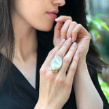 Shell Pearl Ring, Mother of Pearls, Natural Shell Pearl, June Birthstone, Silver Oval Ring, Pearl Ring, Vintage Pearl Ring, 925 Silver Ring