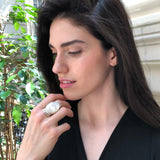 Shell Pearl Ring, Mother of Pearls, Natural Shell Pearl, June Birthstone, Silver Oval Ring, Pearl Ring, Vintage Pearl Ring, 925 Silver Ring