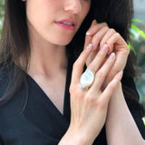 Shell Pearl Ring, Mother of Pearls, Natural Shell Pearl, June Birthstone, Silver Oval Ring, Pearl Ring, Vintage Pearl Ring, 925 Silver Ring