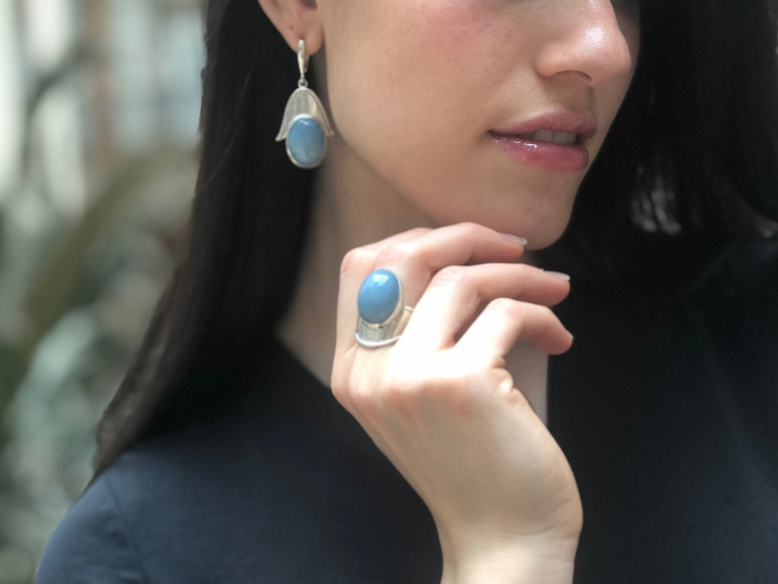 Aquamarine Ring, Natural Aquamarine, Blue Statement Ring, Blue Boho Ring, Chunky Ring, Big Stone Ring, Shield Ring, Solid Silver Ring, Aqua