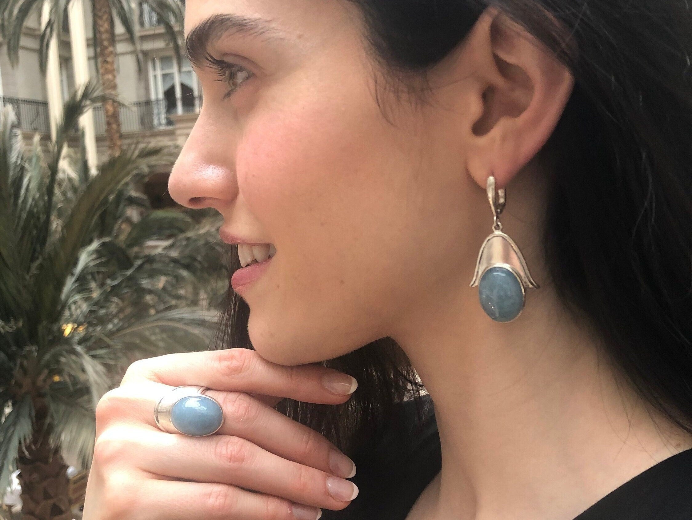 Aquamarine Ring, Natural Aquamarine, Blue Statement Ring, Blue Boho Ring, Chunky Ring, Big Stone Ring, Shield Ring, Solid Silver Ring, Aqua