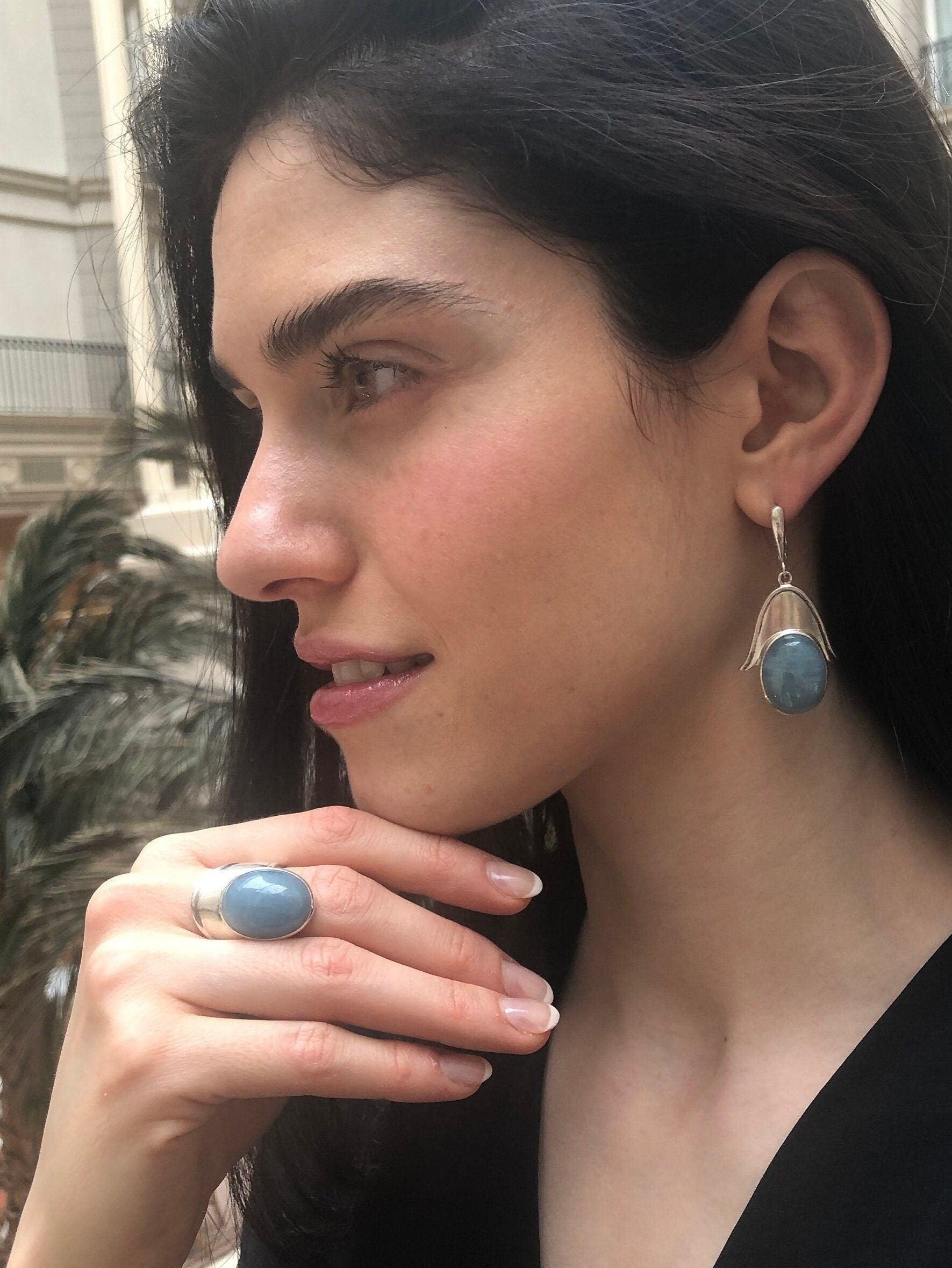 Aquamarine Ring, Natural Aquamarine, Blue Statement Ring, Blue Boho Ring, Chunky Ring, Big Stone Ring, Shield Ring, Solid Silver Ring, Aqua