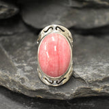 Rhodochrosite Ring, Large Pink Ring, Pink Oval Ring, Statement Ring, Artisan Ring, Bohemian Ring, Solid Silver Ring, Natural Rhodochrosite