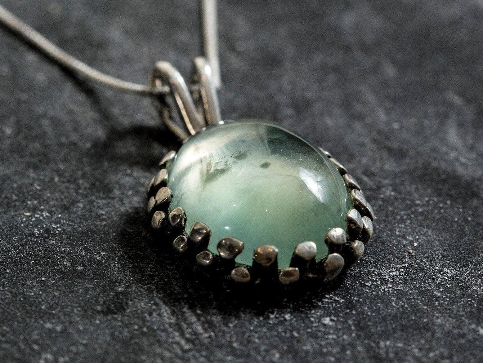 Prehnite Pendant, Artistic Pendant, Natural Prehnite, Unique Pendant, May Birthstone, May Pendant, Green Pendant, Solid Silver Pendant, 925