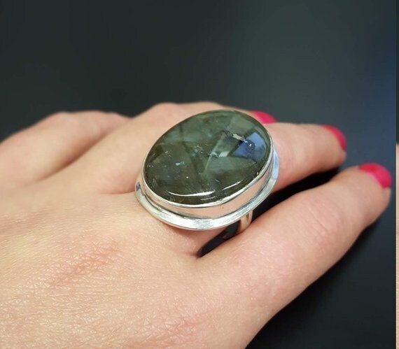 Large Malachite Ring, Malachite Ring, Natural Malachite, Green Vintage Rings, Large Stone Ring, Green Stone Ring, Solid Silver, Malachite