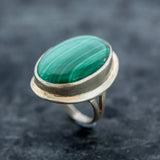 Large Malachite Ring, Malachite Ring, Natural Malachite, Green Vintage Rings, Large Stone Ring, Green Stone Ring, Solid Silver, Malachite