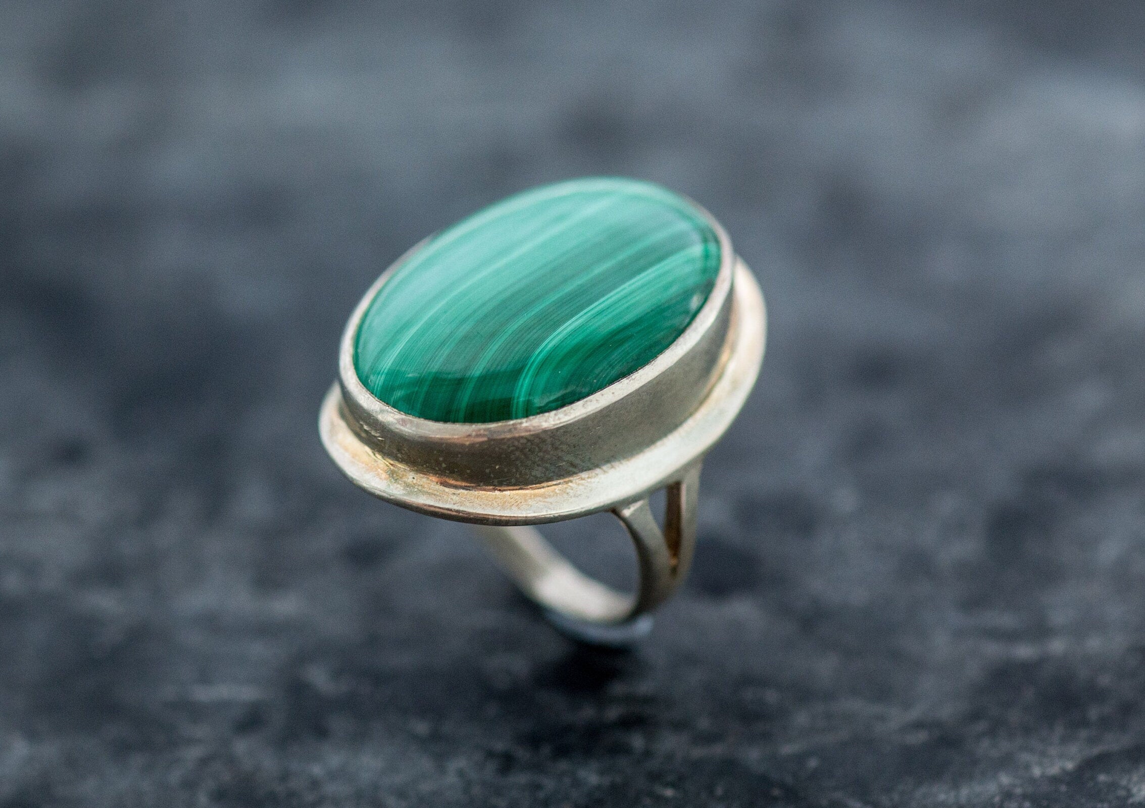 Large Malachite Ring, Malachite Ring, Natural Malachite, Green Vintage Rings, Large Stone Ring, Green Stone Ring, Solid Silver, Malachite
