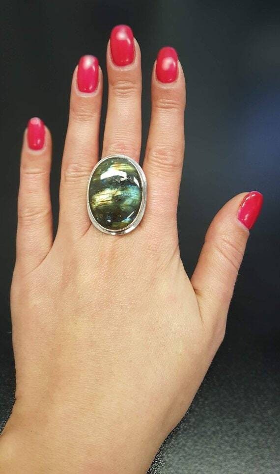 Large Malachite Ring, Malachite Ring, Natural Malachite, Green Vintage Rings, Large Stone Ring, Green Stone Ring, Solid Silver, Malachite