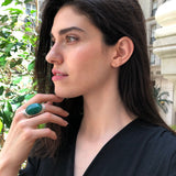 Large Malachite Ring, Natural Malachite, Green Malachite Ring, Vintage Rings, Large Stone Ring, Green Gem Ring, Solid Silver Ring, Malachite