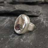 Large Topaz Ring, Natural White Topaz, Statement Ring, December Birthstone, Vintage Ring, Big Diamond Ring, Chunky Ring, Solid Silver Ring