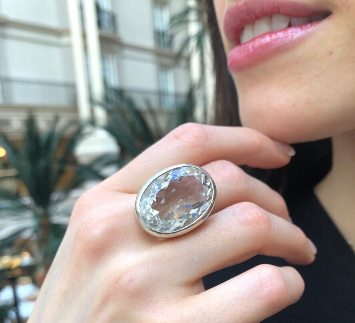 Large Topaz Ring, Natural White Topaz, Statement Ring, December Birthstone, Vintage Ring, Big Diamond Ring, Chunky Ring, Solid Silver Ring