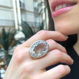Large Topaz Ring, Natural White Topaz, Statement Ring, December Birthstone, Vintage Ring, Big Diamond Ring, Chunky Ring, Solid Silver Ring