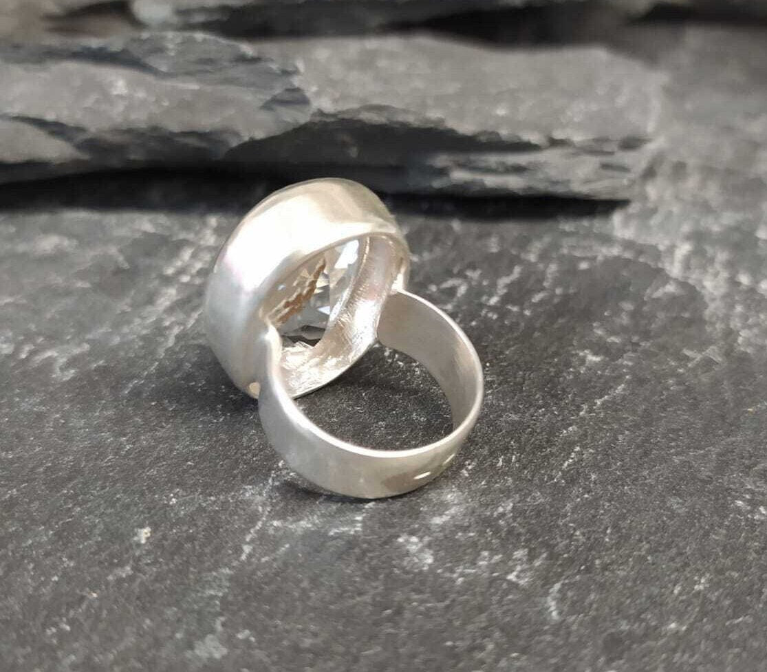 Large Topaz Ring, Natural White Topaz, Statement Ring, December Birthstone, Vintage Ring, Big Diamond Ring, Chunky Ring, Solid Silver Ring