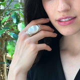 Shell Pearl Ring, Mother of Pearls, Natural Shell Pearl, June Birthstone, Silver Oval Ring, Pearl Ring, Vintage Pearl Ring, 925 Silver Ring