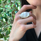 Shell Pearl Ring, Mother of Pearls, Natural Shell Pearl, June Birthstone, Silver Oval Ring, Pearl Ring, Vintage Pearl Ring, 925 Silver Ring