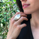 Shell Pearl Ring, Mother of Pearls, Natural Shell Pearl, June Birthstone, Silver Oval Ring, Pearl Ring, Vintage Pearl Ring, 925 Silver Ring