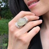 Prehnite Ring, Natural Prehnite, May Birthstone, Tribal Ring, Statement Ring, Massive Ring, Heavy Ring, Big Green Ring, Solid Silver Ring