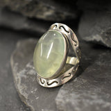 Prehnite Ring, Natural Prehnite, May Birthstone, Tribal Ring, Statement Ring, Massive Ring, Heavy Ring, Big Green Ring, Solid Silver Ring