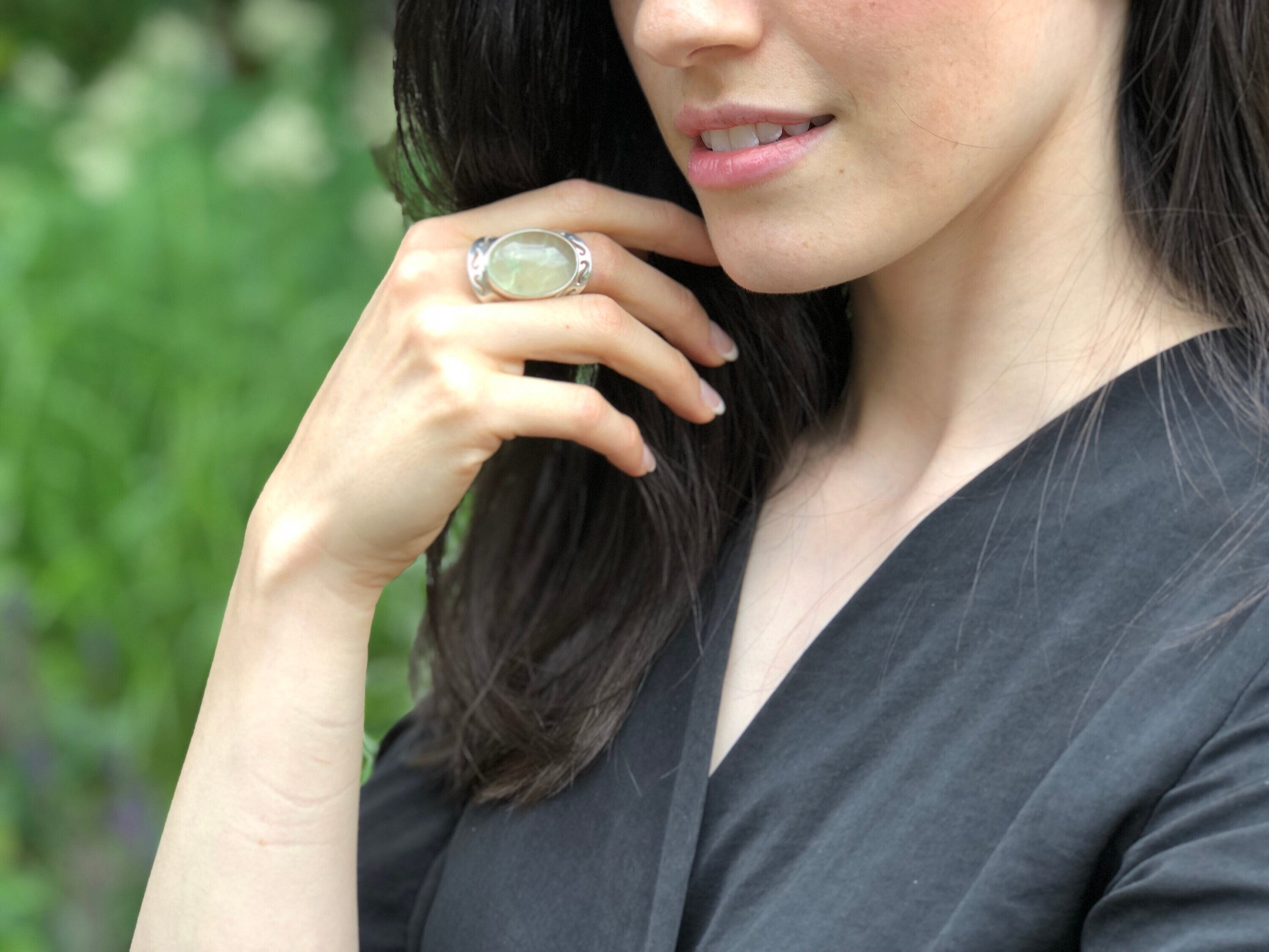 Prehnite Ring, Natural Prehnite, May Birthstone, Tribal Ring, Statement Ring, Massive Ring, Heavy Ring, Big Green Ring, Solid Silver Ring