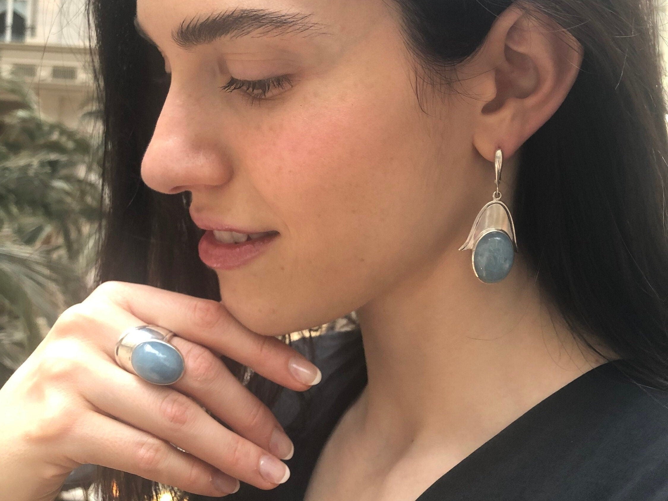 Aquamarine Ring, Natural Aquamarine, Blue Statement Ring, Blue Boho Ring, Chunky Ring, Big Stone Ring, Shield Ring, Solid Silver Ring, Aqua