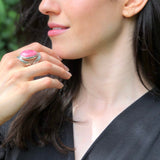 Rhodochrosite Ring, Large Pink Ring, Pink Oval Ring, Statement Ring, Artisan Ring, Bohemian Ring, Solid Silver Ring, Natural Rhodochrosite