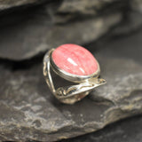 Rhodochrosite Ring, Large Pink Ring, Pink Oval Ring, Statement Ring, Artisan Ring, Bohemian Ring, Solid Silver Ring, Natural Rhodochrosite