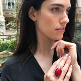 Statement Red Ring, Natural Red Agate, Large Stone Ring, Leo Birthstone, Vintage Ring, Carnelian Ring, Bohemian Ring, Solid Silver Ring