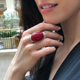 Statement Red Ring, Natural Red Agate, Large Stone Ring, Leo Birthstone, Vintage Ring, Carnelian Ring, Bohemian Ring, Solid Silver Ring