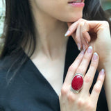 Statement Red Ring, Natural Red Agate, Large Stone Ring, Leo Birthstone, Vintage Ring, Carnelian Ring, Bohemian Ring, Solid Silver Ring