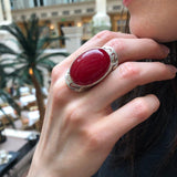 Statement Red Ring, Natural Red Agate, Large Stone Ring, Leo Birthstone, Vintage Ring, Carnelian Ring, Bohemian Ring, Solid Silver Ring