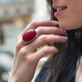 Statement Red Ring, Natural Red Agate, Large Stone Ring, Leo Birthstone, Vintage Ring, Carnelian Ring, Bohemian Ring, Solid Silver Ring
