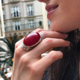 Statement Red Ring, Natural Red Agate, Large Stone Ring, Leo Birthstone, Vintage Ring, Carnelian Ring, Bohemian Ring, Solid Silver Ring