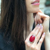 Statement Red Ring, Natural Red Agate, Large Stone Ring, Leo Birthstone, Vintage Ring, Carnelian Ring, Bohemian Ring, Solid Silver Ring