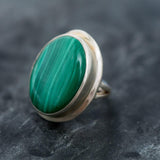 Large Malachite Ring, Malachite Ring, Natural Malachite, Green Vintage Rings, Large Stone Ring, Green Stone Ring, Solid Silver, Malachite