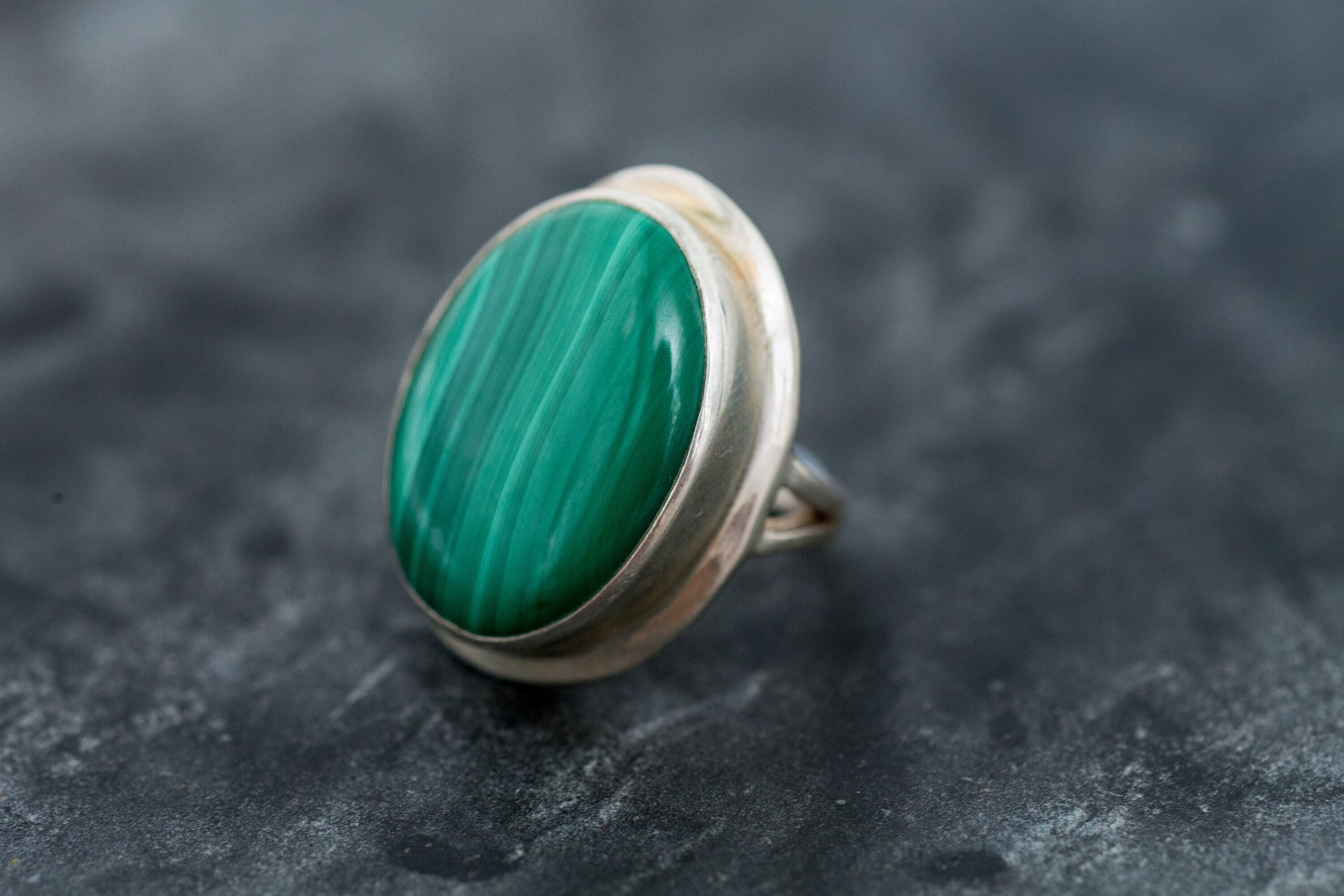 Large Malachite Ring, Malachite Ring, Natural Malachite, Green Vintage Rings, Large Stone Ring, Green Stone Ring, Solid Silver, Malachite