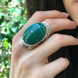 Large Malachite Ring, Natural Malachite, Green Malachite Ring, Vintage Rings, Large Stone Ring, Green Gem Ring, Solid Silver Ring, Malachite