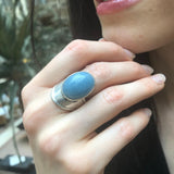 Aquamarine Ring, Natural Aquamarine, Blue Statement Ring, Blue Boho Ring, Chunky Ring, Big Stone Ring, Shield Ring, Solid Silver Ring, Aqua