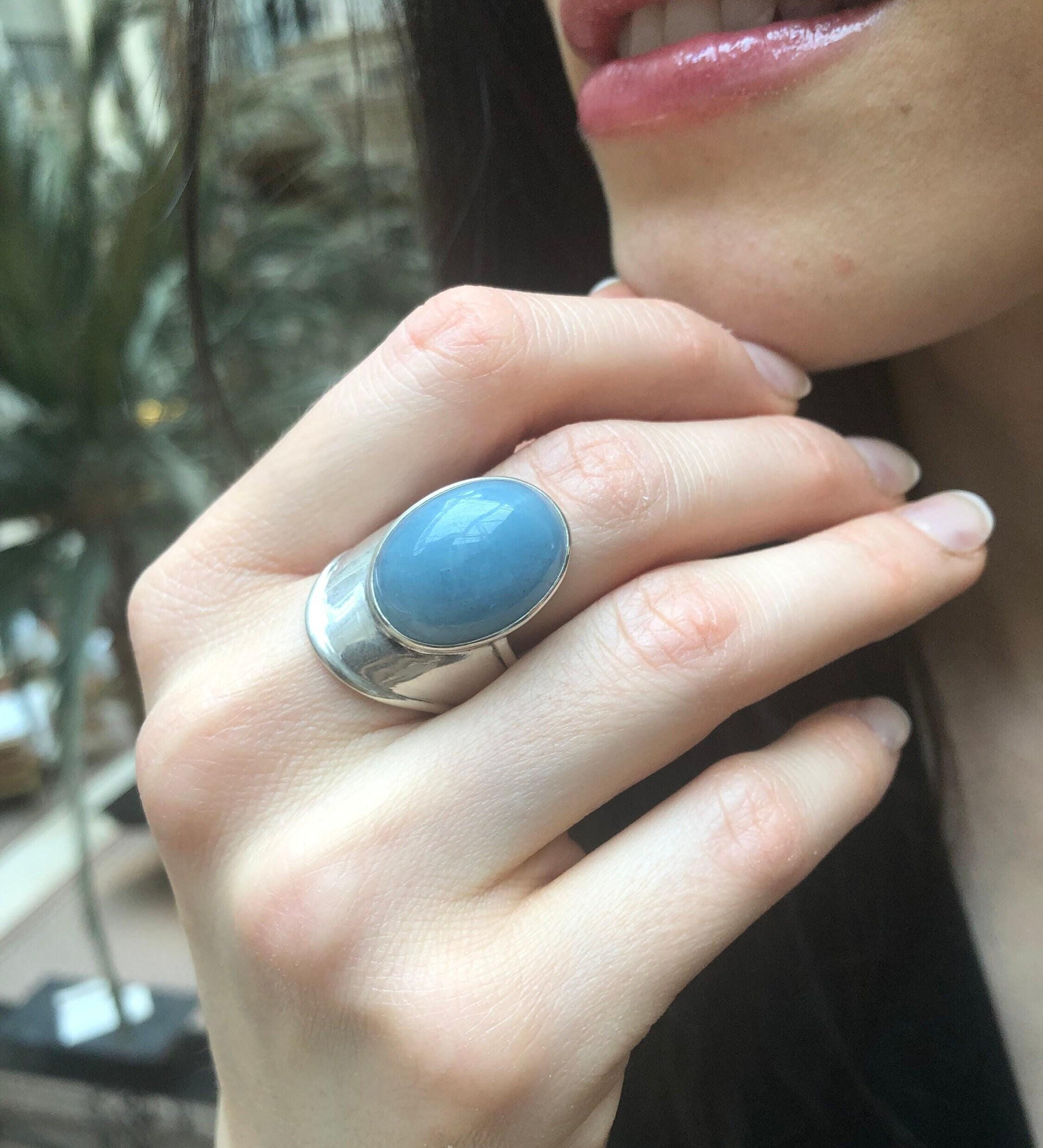 Aquamarine Ring, Natural Aquamarine, Blue Statement Ring, Blue Boho Ring, Chunky Ring, Big Stone Ring, Shield Ring, Solid Silver Ring, Aqua