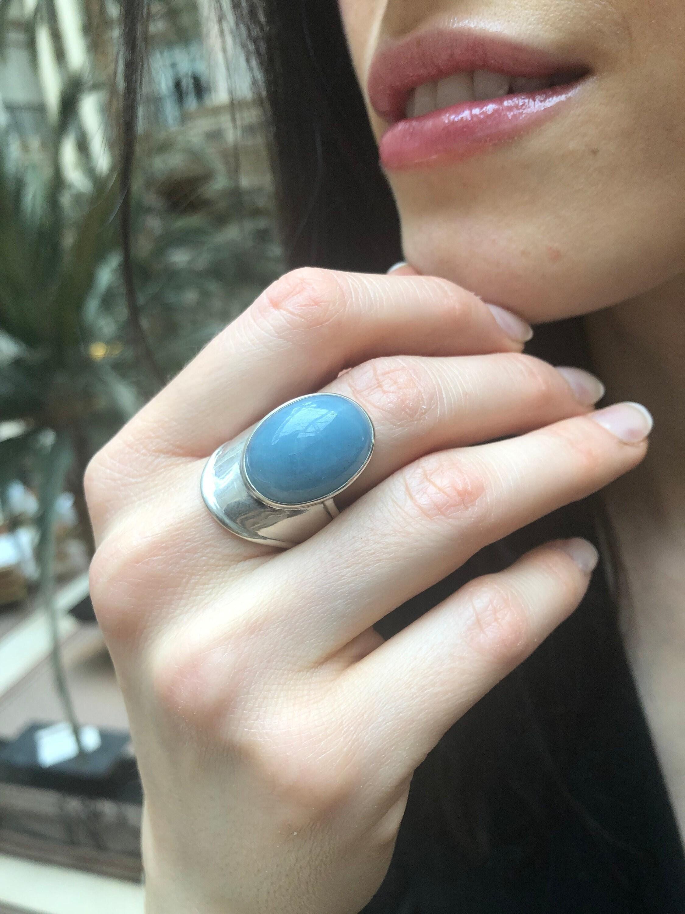 Aquamarine Ring, Natural Aquamarine, Blue Statement Ring, Blue Boho Ring, Chunky Ring, Big Stone Ring, Shield Ring, Solid Silver Ring, Aqua