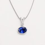 Blue Sapphire Necklace - Vintage Oval Necklace - Blue Dainty Pendant