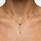 Vertical Diamond Pendant - Gold Diamond Necklace, Bar Diamond Pendant