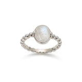 June birthstone Moonstone ring with organic silver detailing, brings calming presence and clarity, a personal gift for anniversaries or stargazing nights.