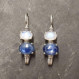 Kyanite Earrings - Blue Drop Earrings - Moonstone Long Earrings