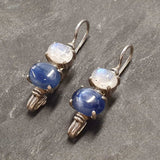 Kyanite Earrings - Blue Drop Earrings - Moonstone Long Earrings