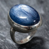 Kyanite Ring - Large Blue Ring - Kyanite Bezel Ring