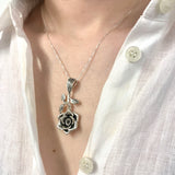 Large Rose Pendant - Long Flower Necklace - Rose Branch Necklace
