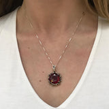 Elegant Ruby Pendant in 925 Sterling Silver, featuring a round Created Ruby, perfect for July birthdays and special occasions.